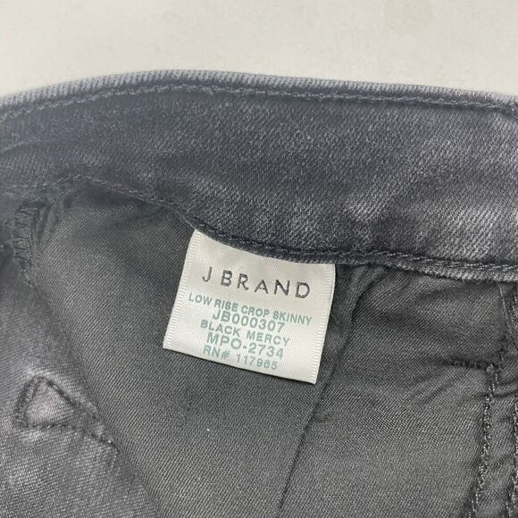 J Brand Black/Gray Denim Low Rise Distressed Crop Skinny Jeans Sz 26 Stretch - Picture 8 of 10